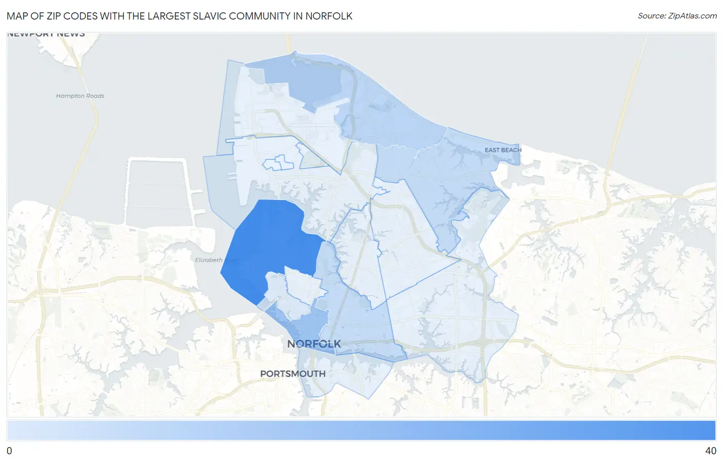 Zip Codes with the Largest Slavic Community in Norfolk Map