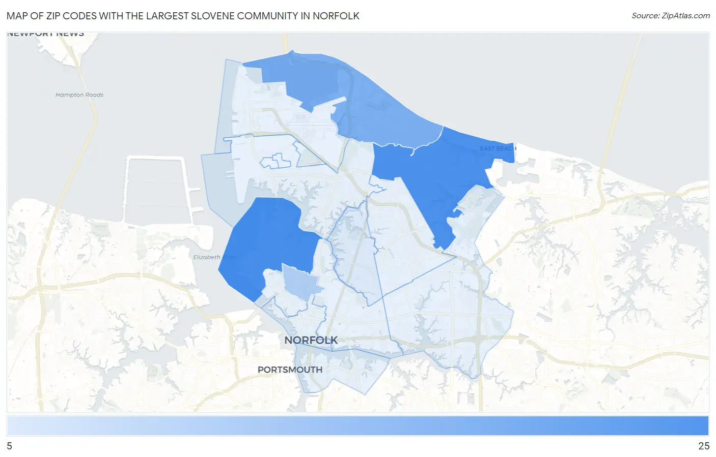 Zip Codes with the Largest Slovene Community in Norfolk Map