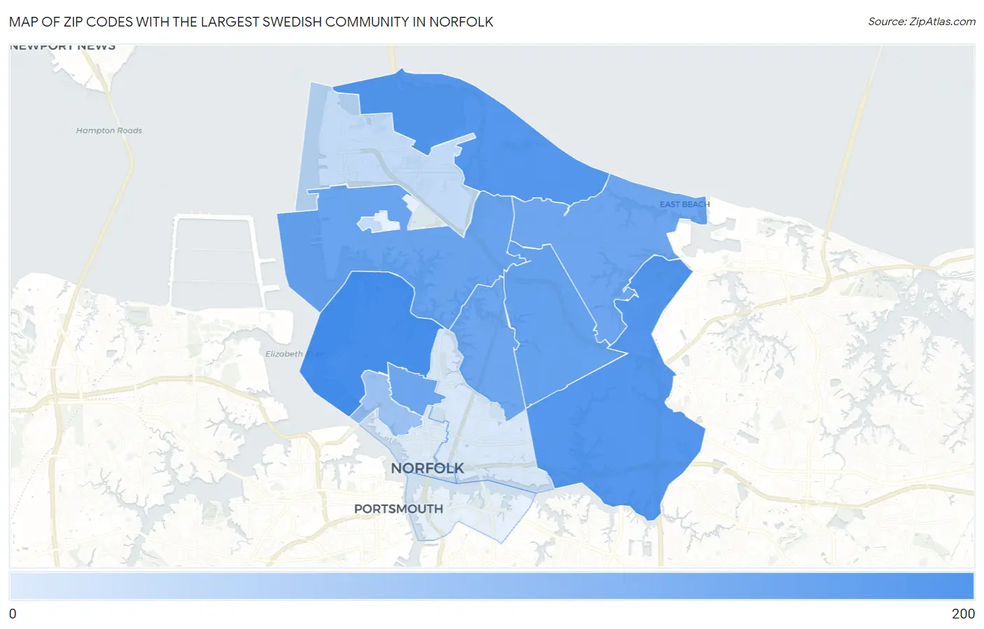 Zip Codes with the Largest Swedish Community in Norfolk Map