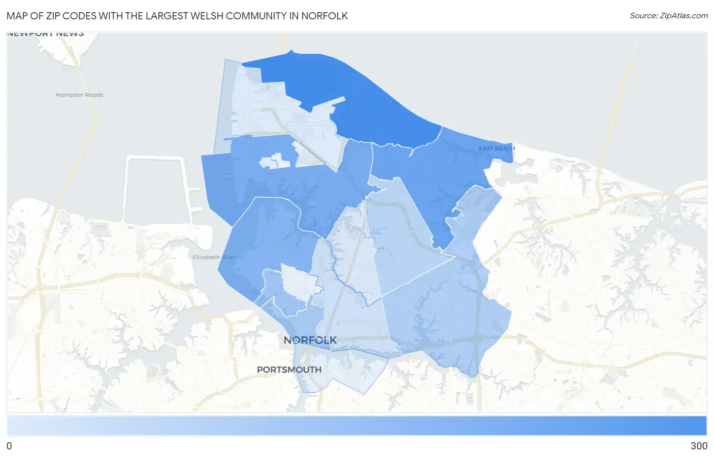 Zip Codes with the Largest Welsh Community in Norfolk Map