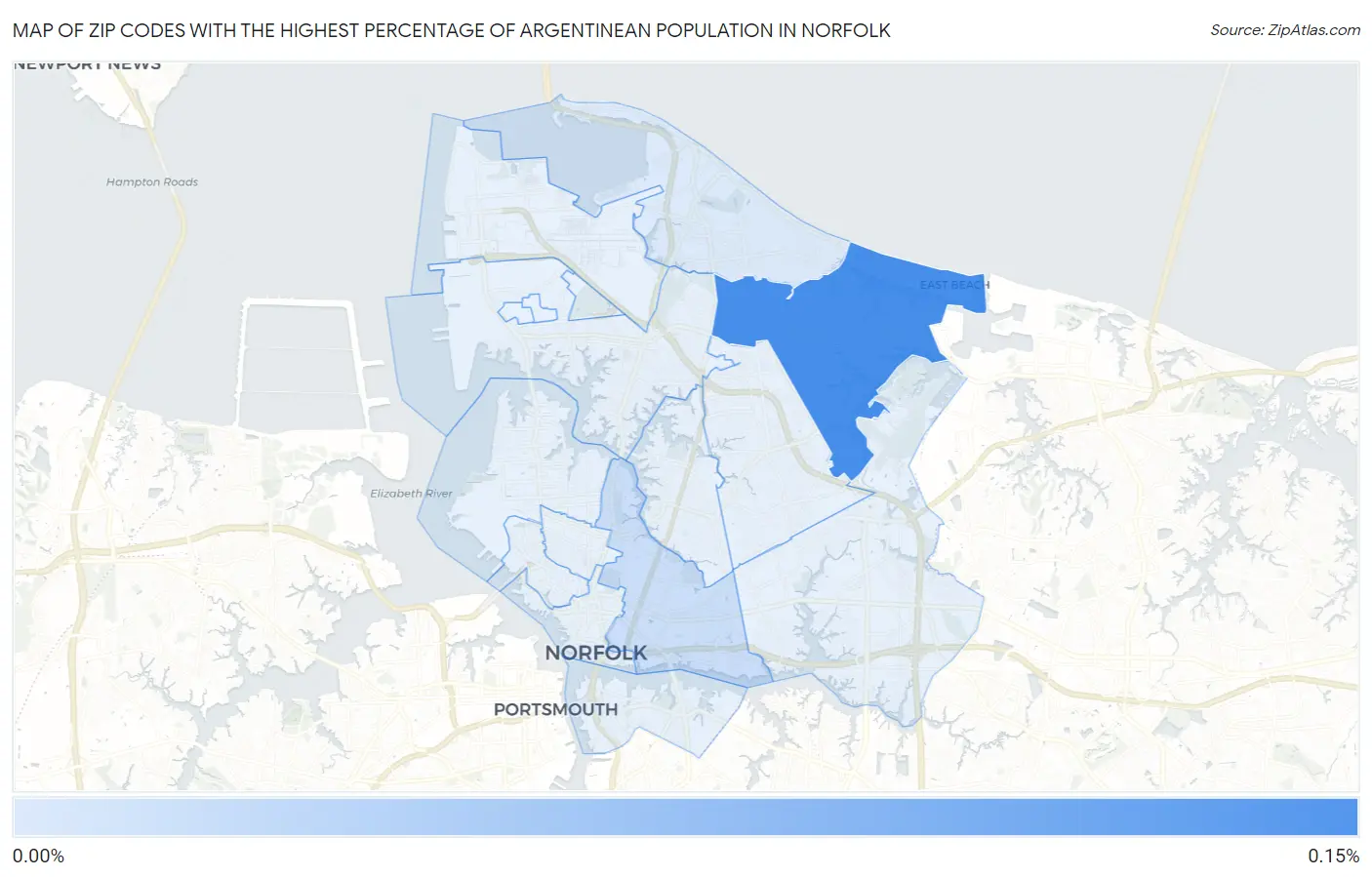 Zip Codes with the Highest Percentage of Argentinean Population in Norfolk Map