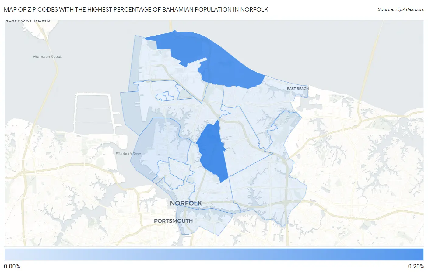 Zip Codes with the Highest Percentage of Bahamian Population in Norfolk Map