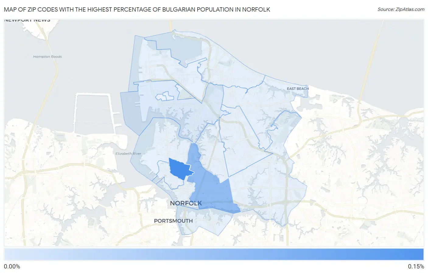 Zip Codes with the Highest Percentage of Bulgarian Population in Norfolk Map