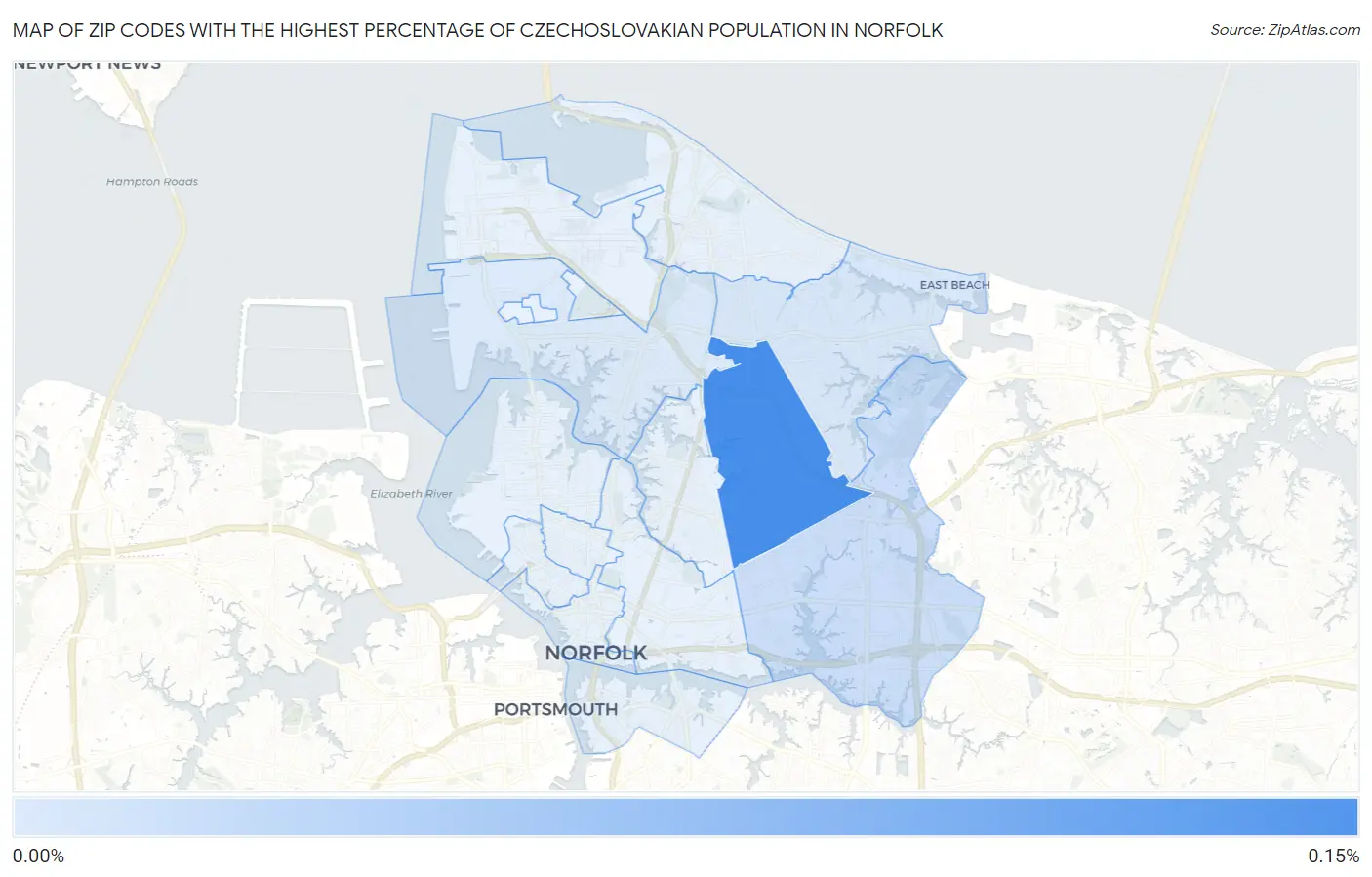 Zip Codes with the Highest Percentage of Czechoslovakian Population in Norfolk Map