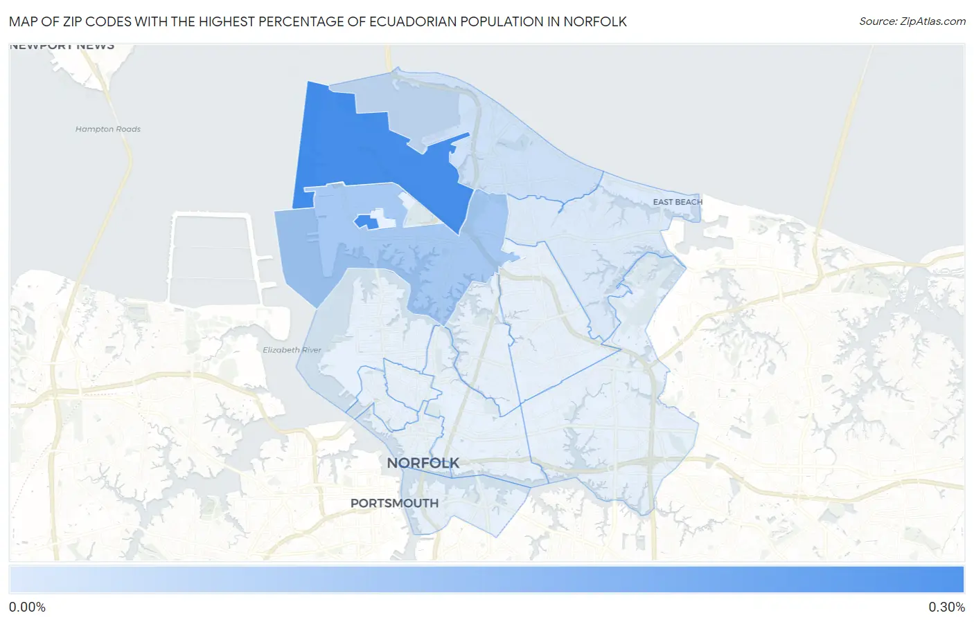 Zip Codes with the Highest Percentage of Ecuadorian Population in Norfolk Map