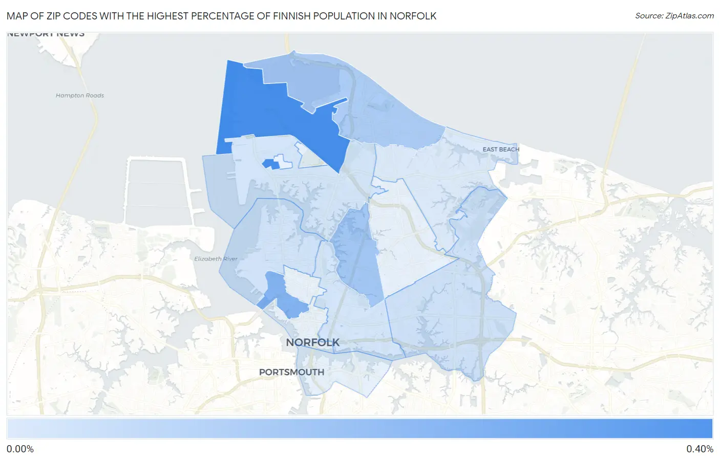 Zip Codes with the Highest Percentage of Finnish Population in Norfolk Map