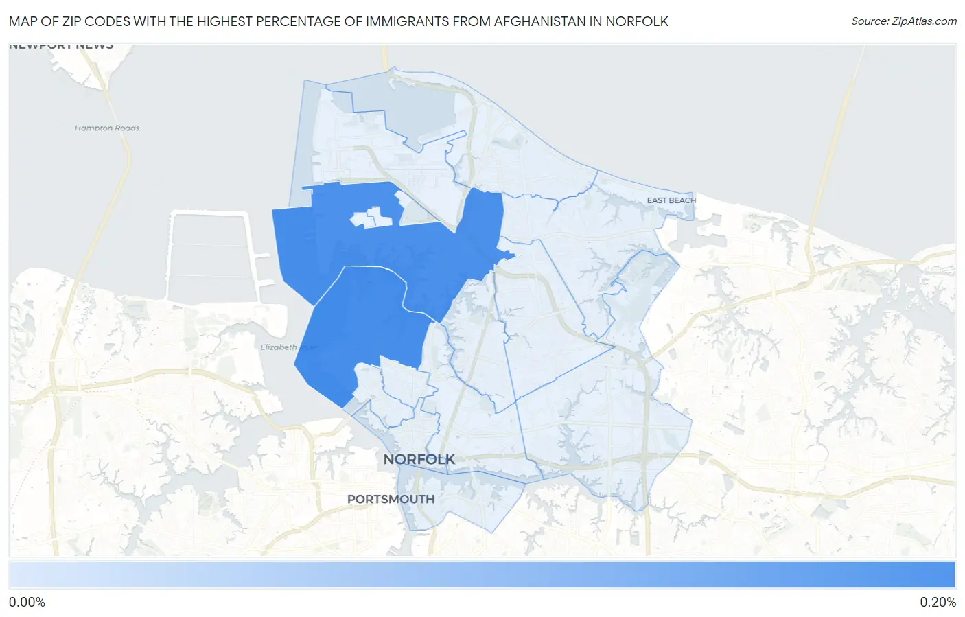 Zip Codes with the Highest Percentage of Immigrants from Afghanistan in Norfolk Map