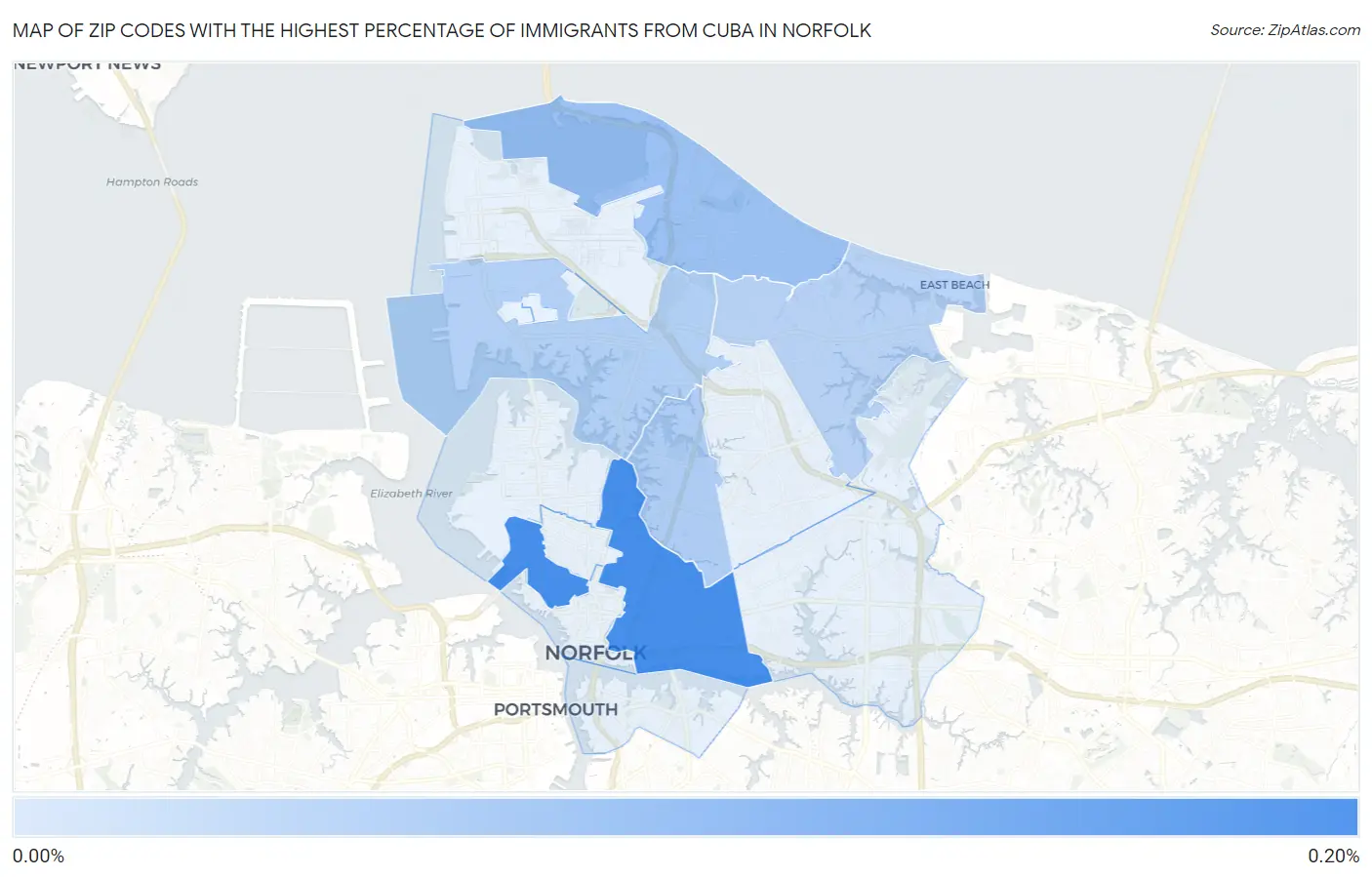 Zip Codes with the Highest Percentage of Immigrants from Cuba in Norfolk Map
