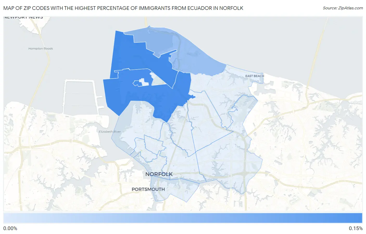 Zip Codes with the Highest Percentage of Immigrants from Ecuador in Norfolk Map