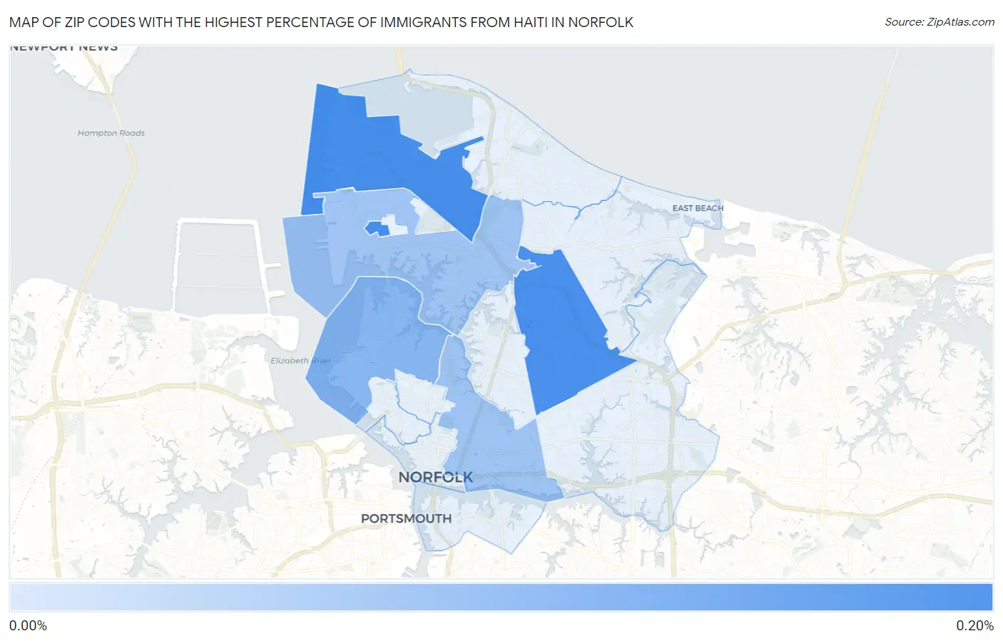 Zip Codes with the Highest Percentage of Immigrants from Haiti in Norfolk Map