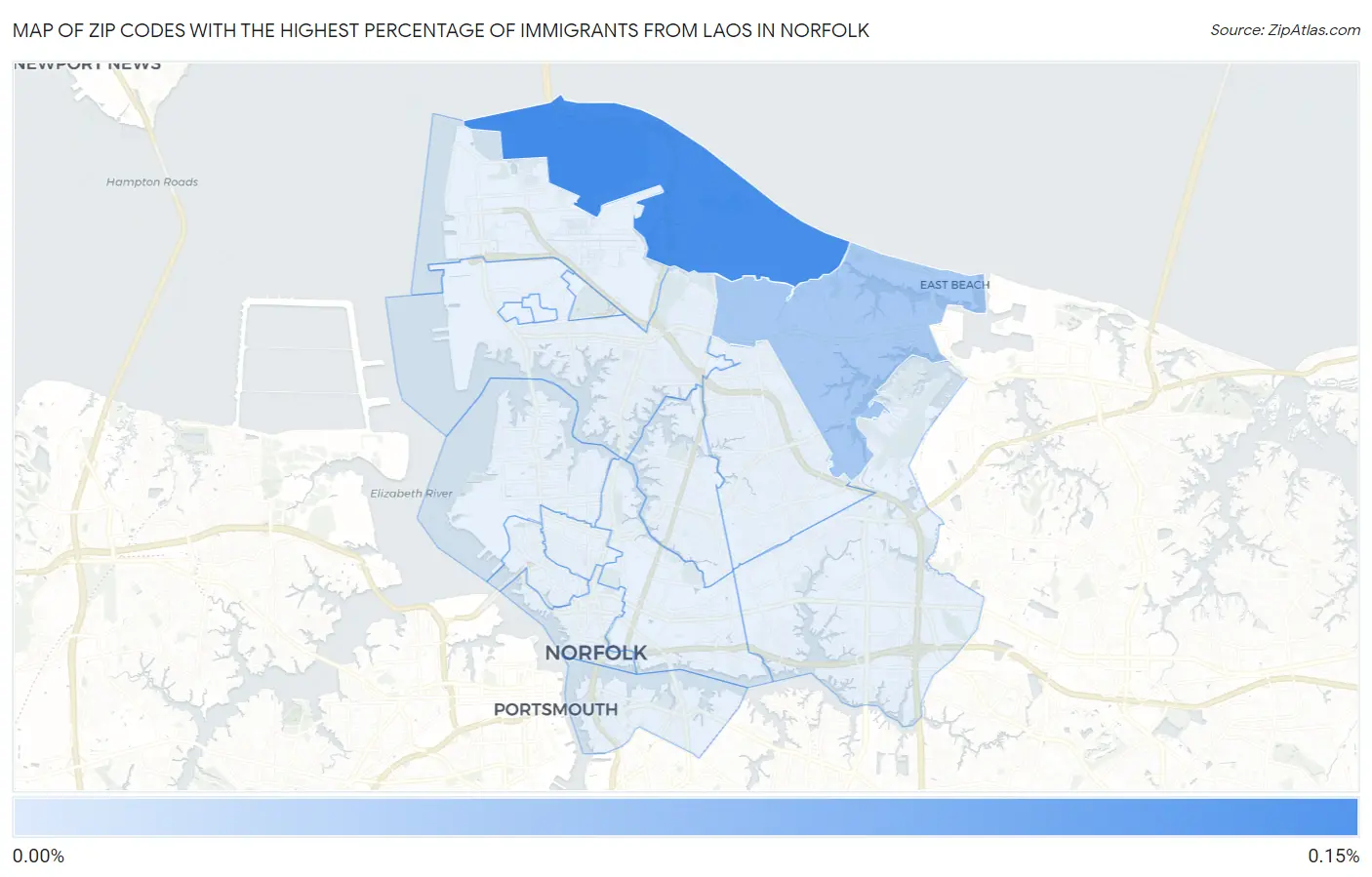 Zip Codes with the Highest Percentage of Immigrants from Laos in Norfolk Map