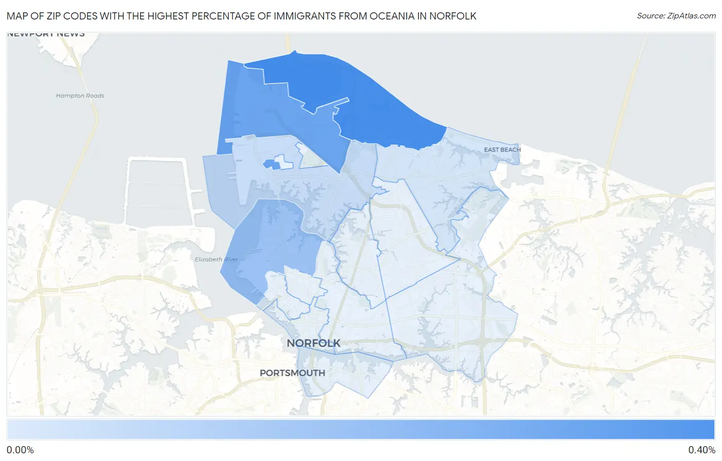Zip Codes with the Highest Percentage of Immigrants from Oceania in Norfolk Map