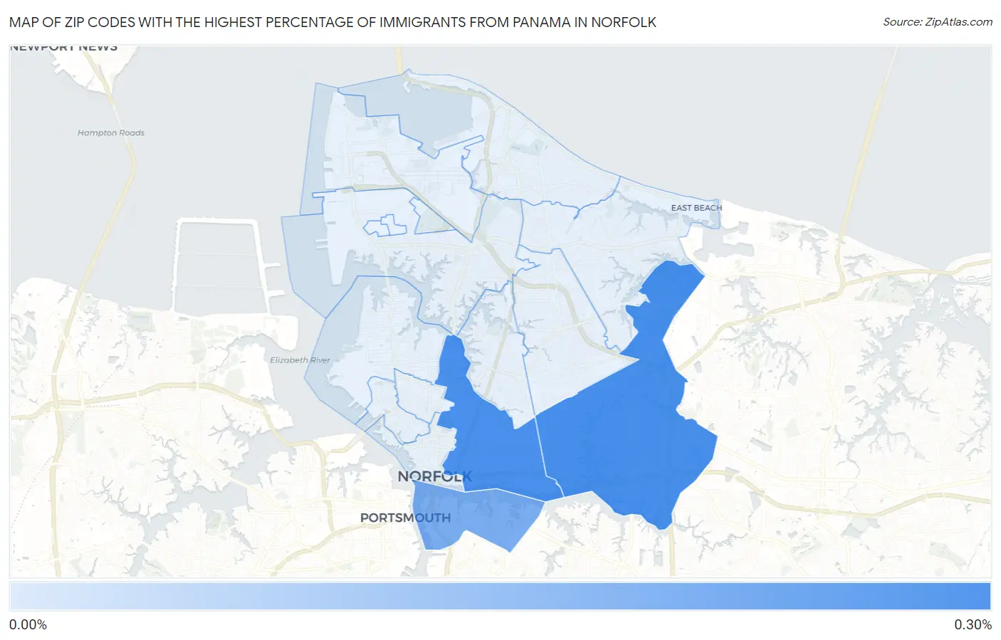 Zip Codes with the Highest Percentage of Immigrants from Panama in Norfolk Map