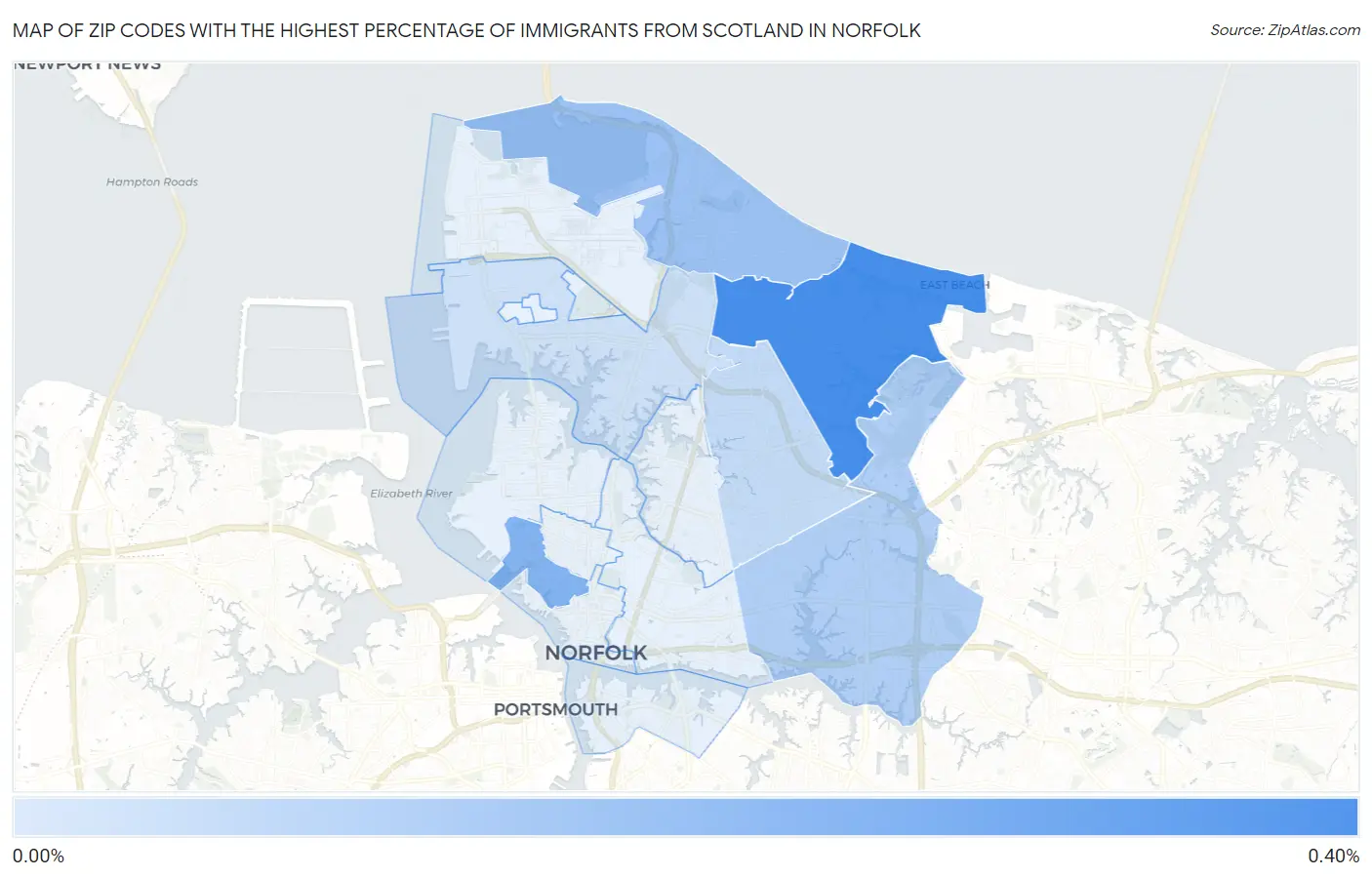 Zip Codes with the Highest Percentage of Immigrants from Scotland in Norfolk Map