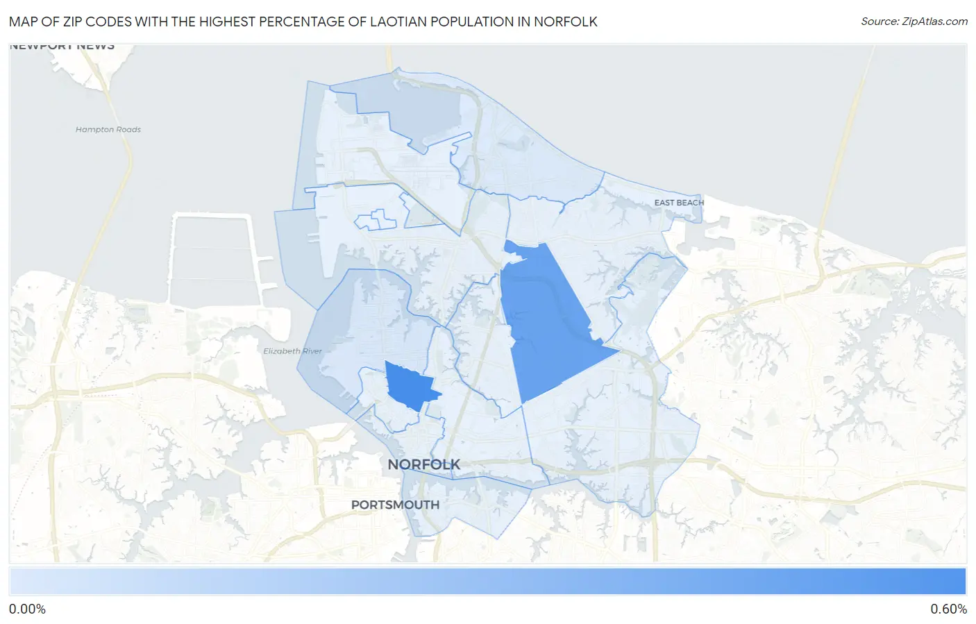 Zip Codes with the Highest Percentage of Laotian Population in Norfolk Map