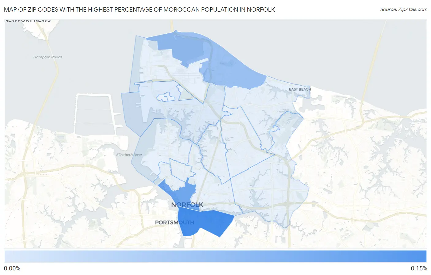 Zip Codes with the Highest Percentage of Moroccan Population in Norfolk Map
