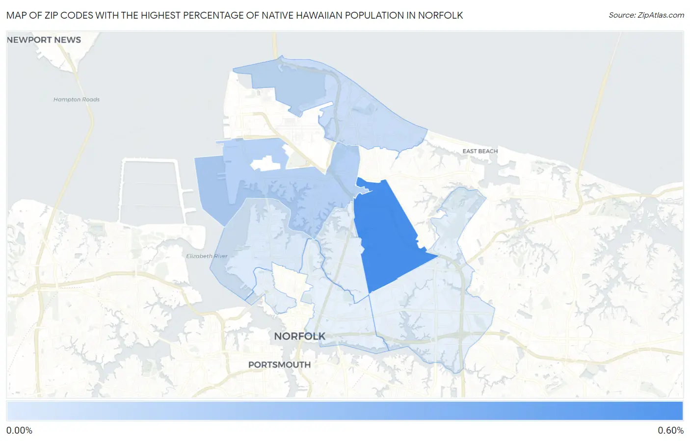 Zip Codes with the Highest Percentage of Native Hawaiian Population in Norfolk Map
