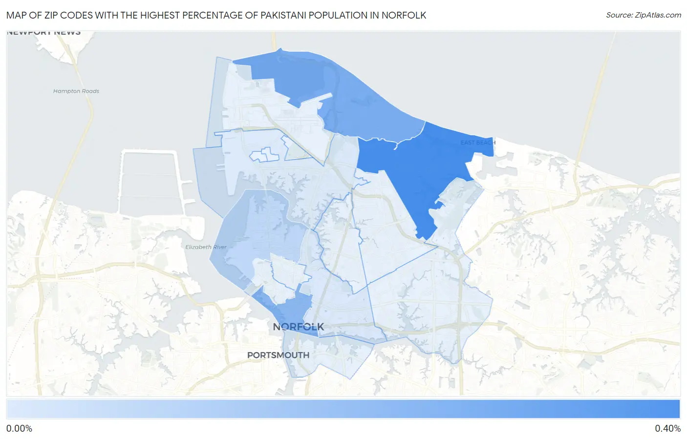 Zip Codes with the Highest Percentage of Pakistani Population in Norfolk Map