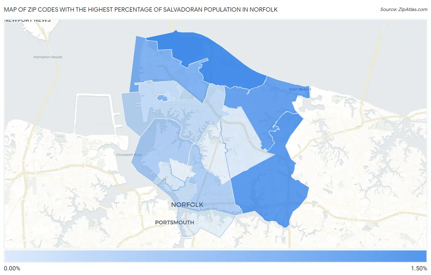 Zip Codes with the Highest Percentage of Salvadoran Population in Norfolk Map