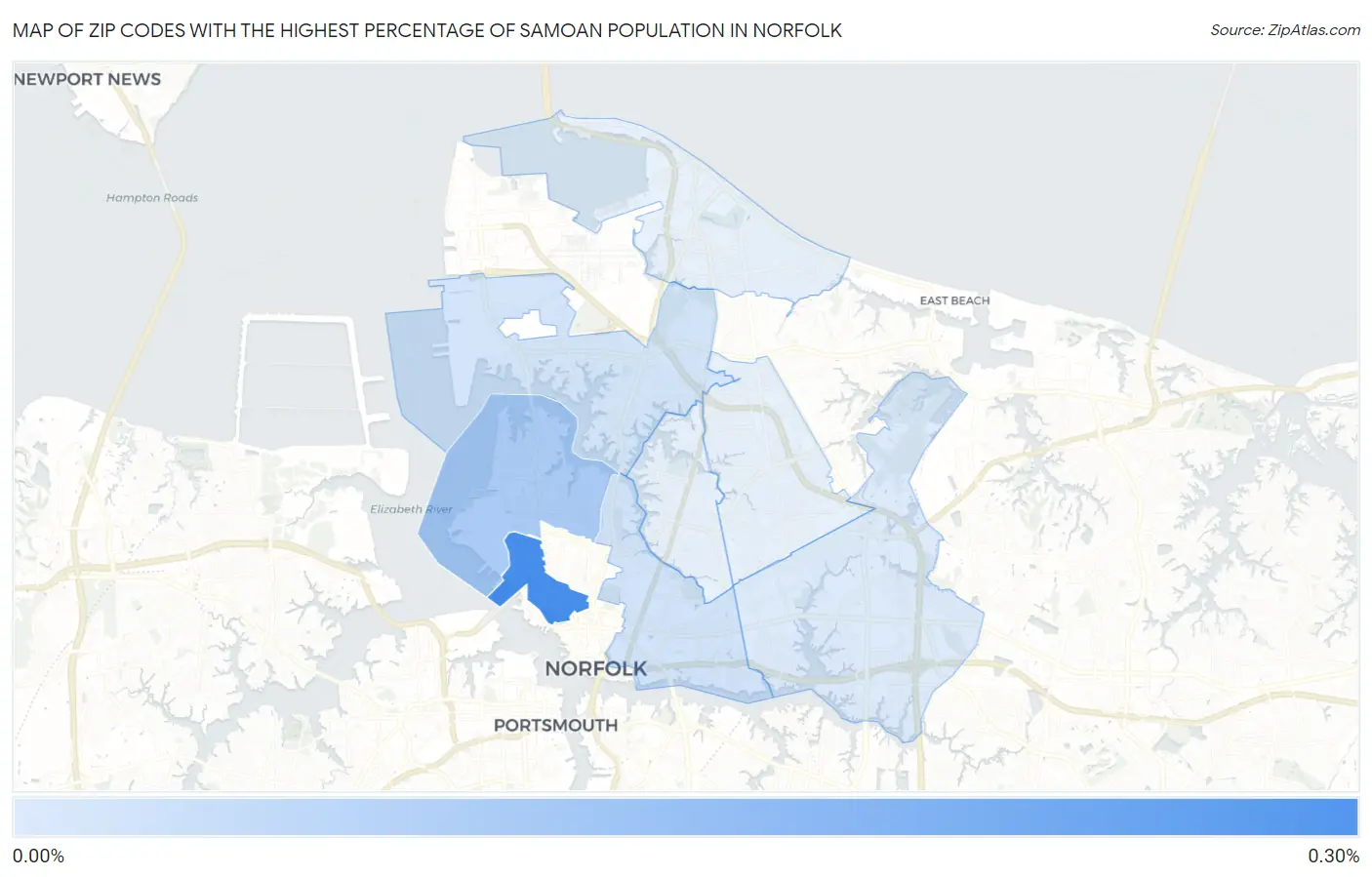 Zip Codes with the Highest Percentage of Samoan Population in Norfolk Map