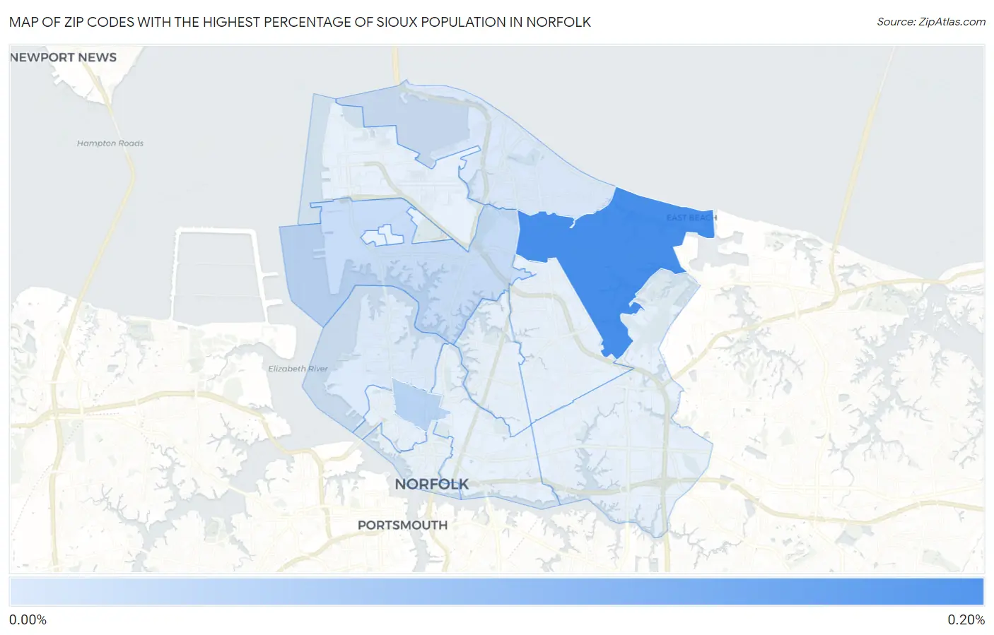 Zip Codes with the Highest Percentage of Sioux Population in Norfolk Map
