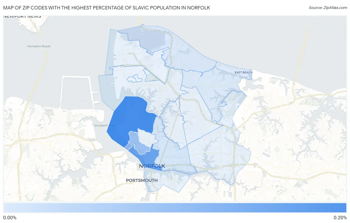 Zip Codes with the Highest Percentage of Slavic Population in Norfolk Map