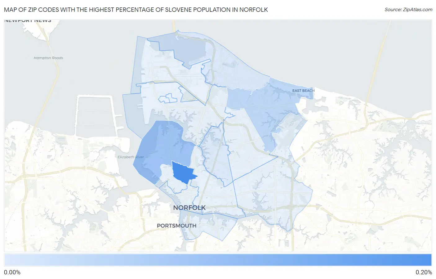Zip Codes with the Highest Percentage of Slovene Population in Norfolk Map