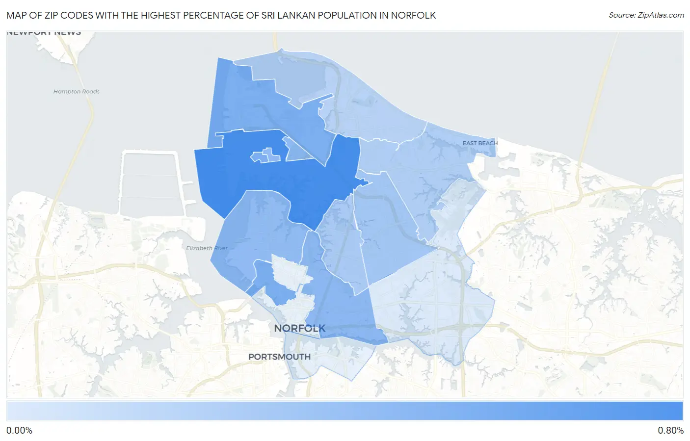 Zip Codes with the Highest Percentage of Sri Lankan Population in Norfolk Map