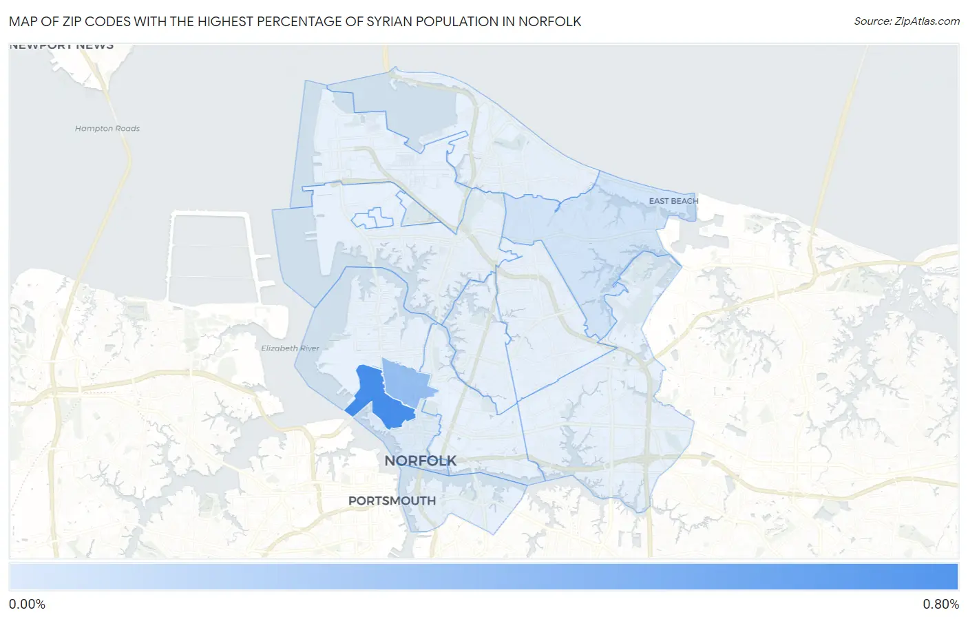 Zip Codes with the Highest Percentage of Syrian Population in Norfolk Map