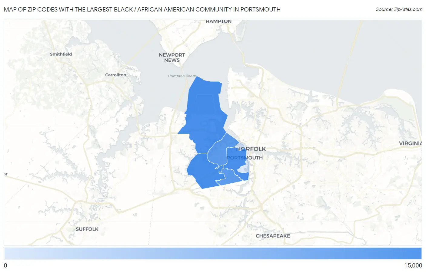 Zip Codes with the Largest Black / African American Community in Portsmouth Map