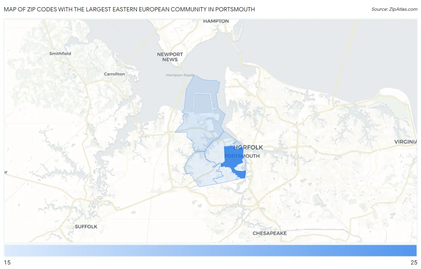Zip Codes with the Largest Eastern European Community in Portsmouth Map