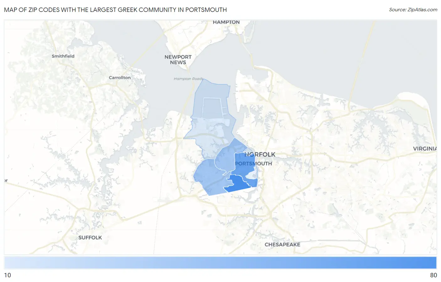 Zip Codes with the Largest Greek Community in Portsmouth Map