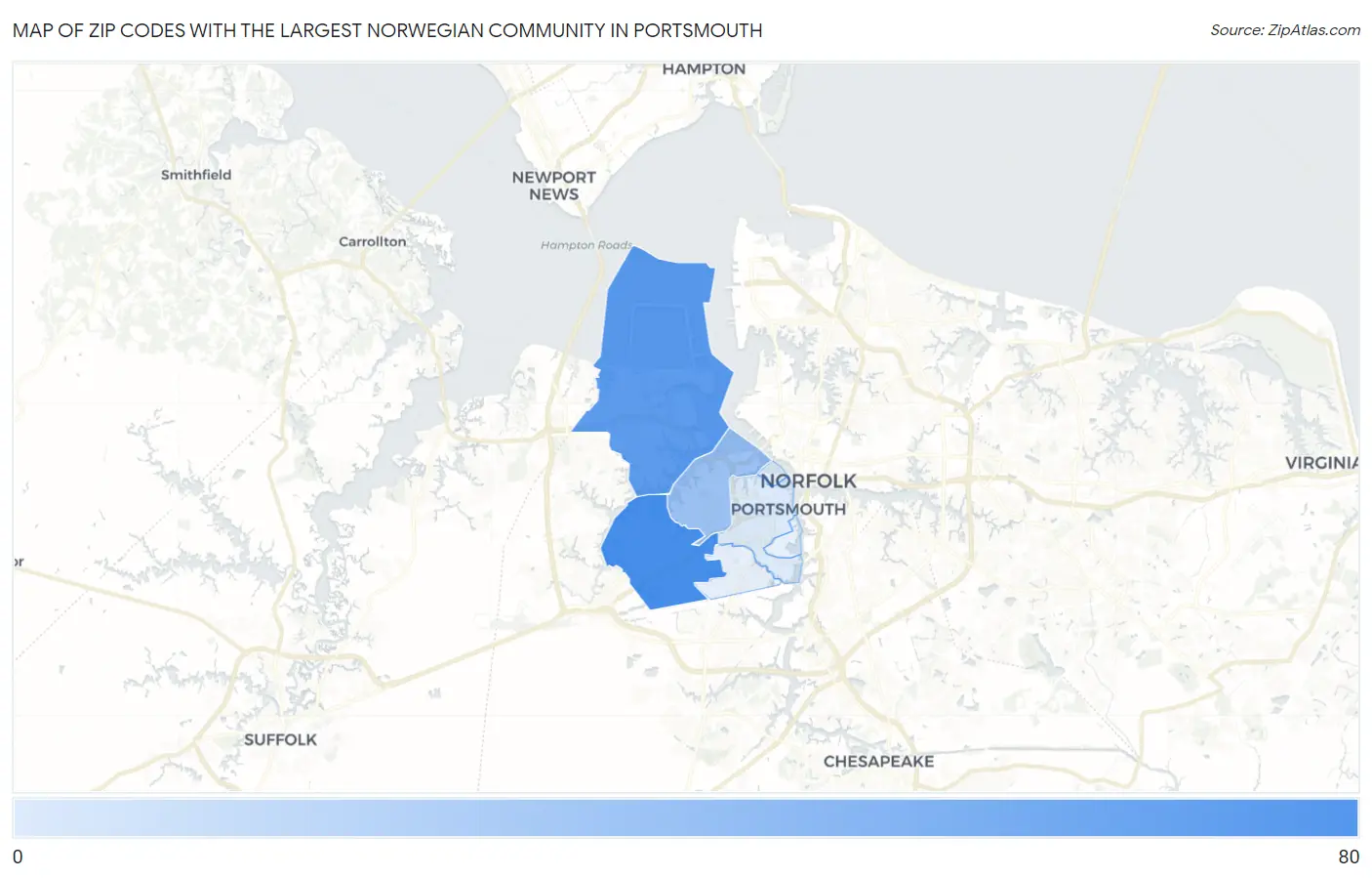 Zip Codes with the Largest Norwegian Community in Portsmouth Map