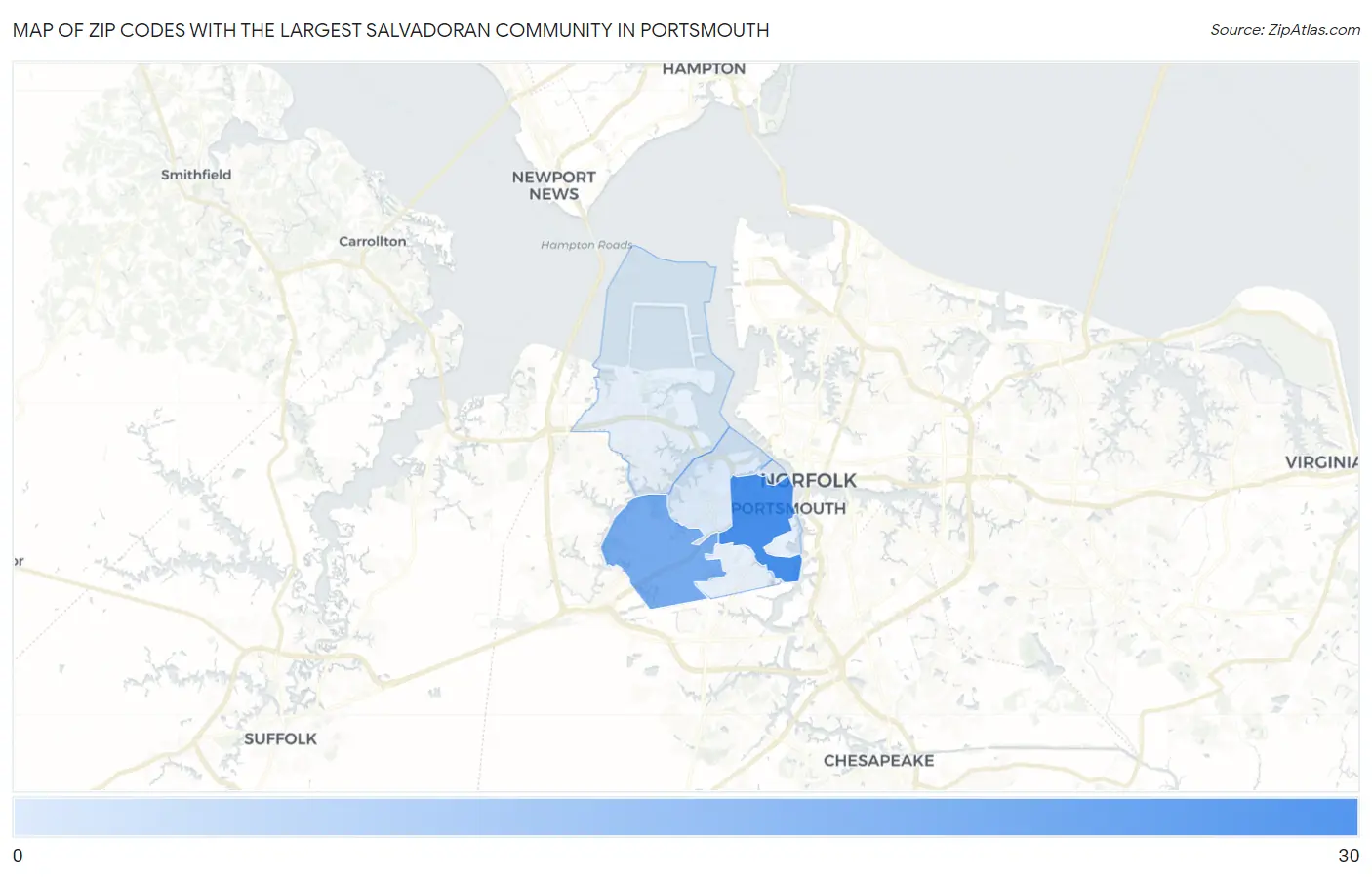 Zip Codes with the Largest Salvadoran Community in Portsmouth Map