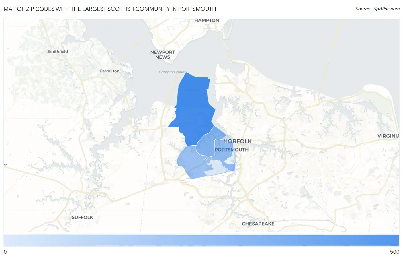 Zip Codes with the Largest Scottish Community in Portsmouth Map