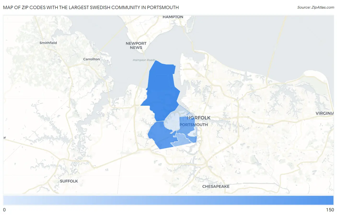 Zip Codes with the Largest Swedish Community in Portsmouth Map