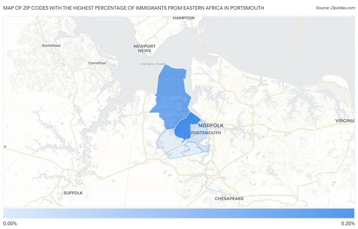 Zip Codes with the Highest Percentage of Immigrants from Eastern Africa in Portsmouth Map