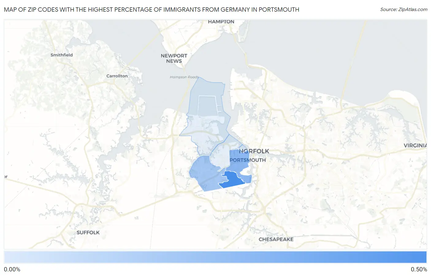 Zip Codes with the Highest Percentage of Immigrants from Germany in Portsmouth Map