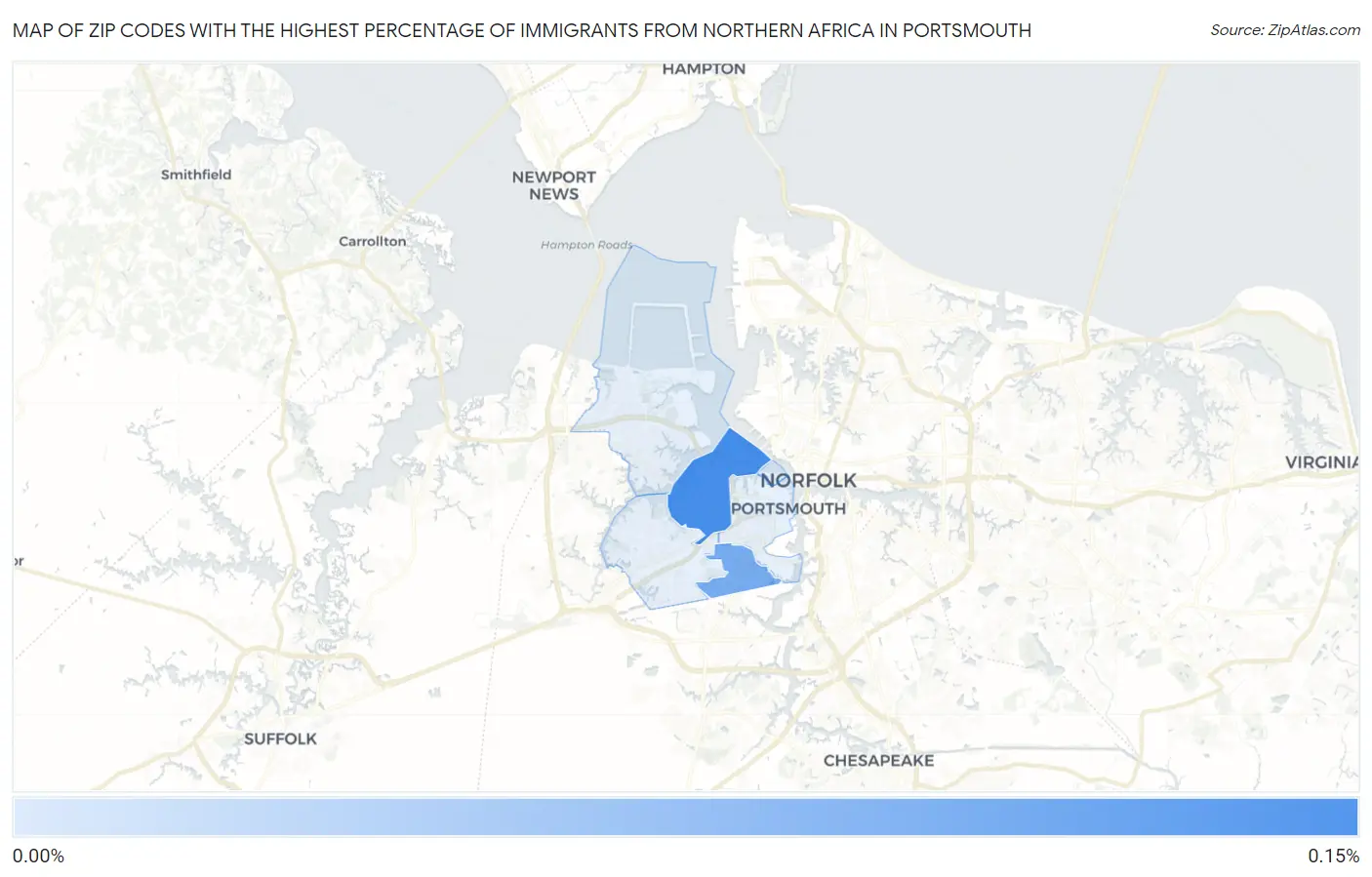 Zip Codes with the Highest Percentage of Immigrants from Northern Africa in Portsmouth Map