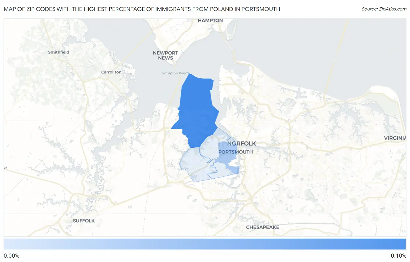 Zip Codes with the Highest Percentage of Immigrants from Poland in Portsmouth Map