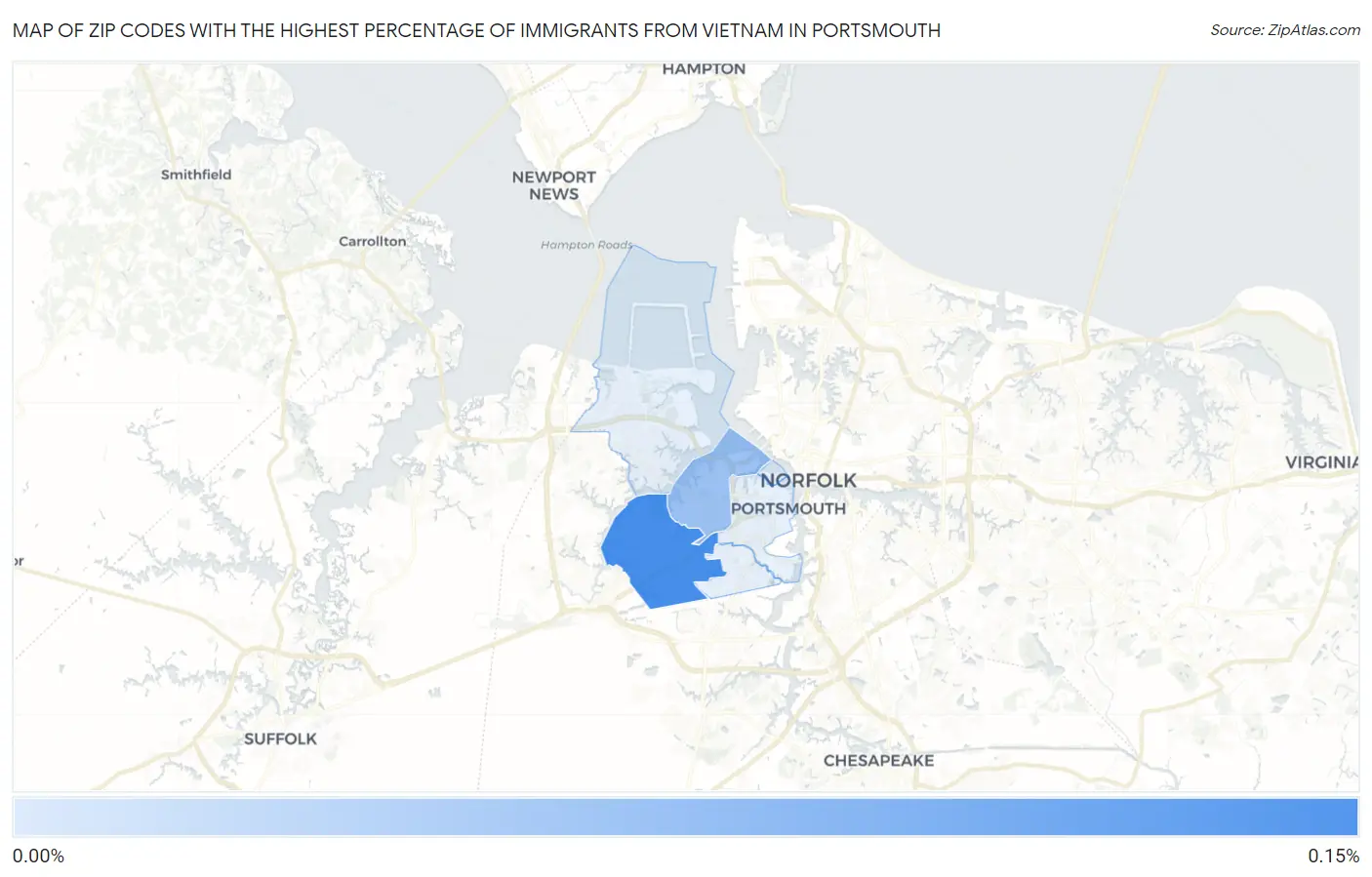 Zip Codes with the Highest Percentage of Immigrants from Vietnam in Portsmouth Map