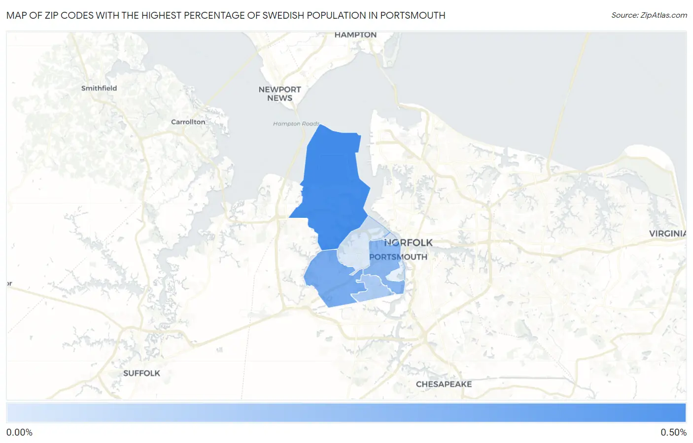 Zip Codes with the Highest Percentage of Swedish Population in Portsmouth Map