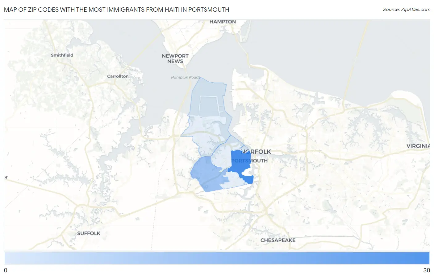 Zip Codes with the Most Immigrants from Haiti in Portsmouth Map