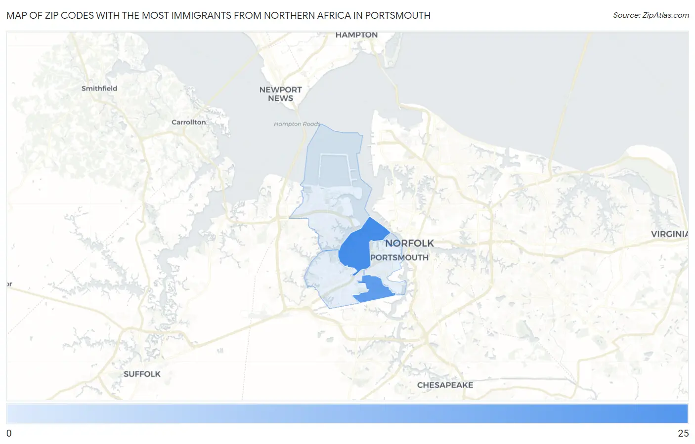 Zip Codes with the Most Immigrants from Northern Africa in Portsmouth Map