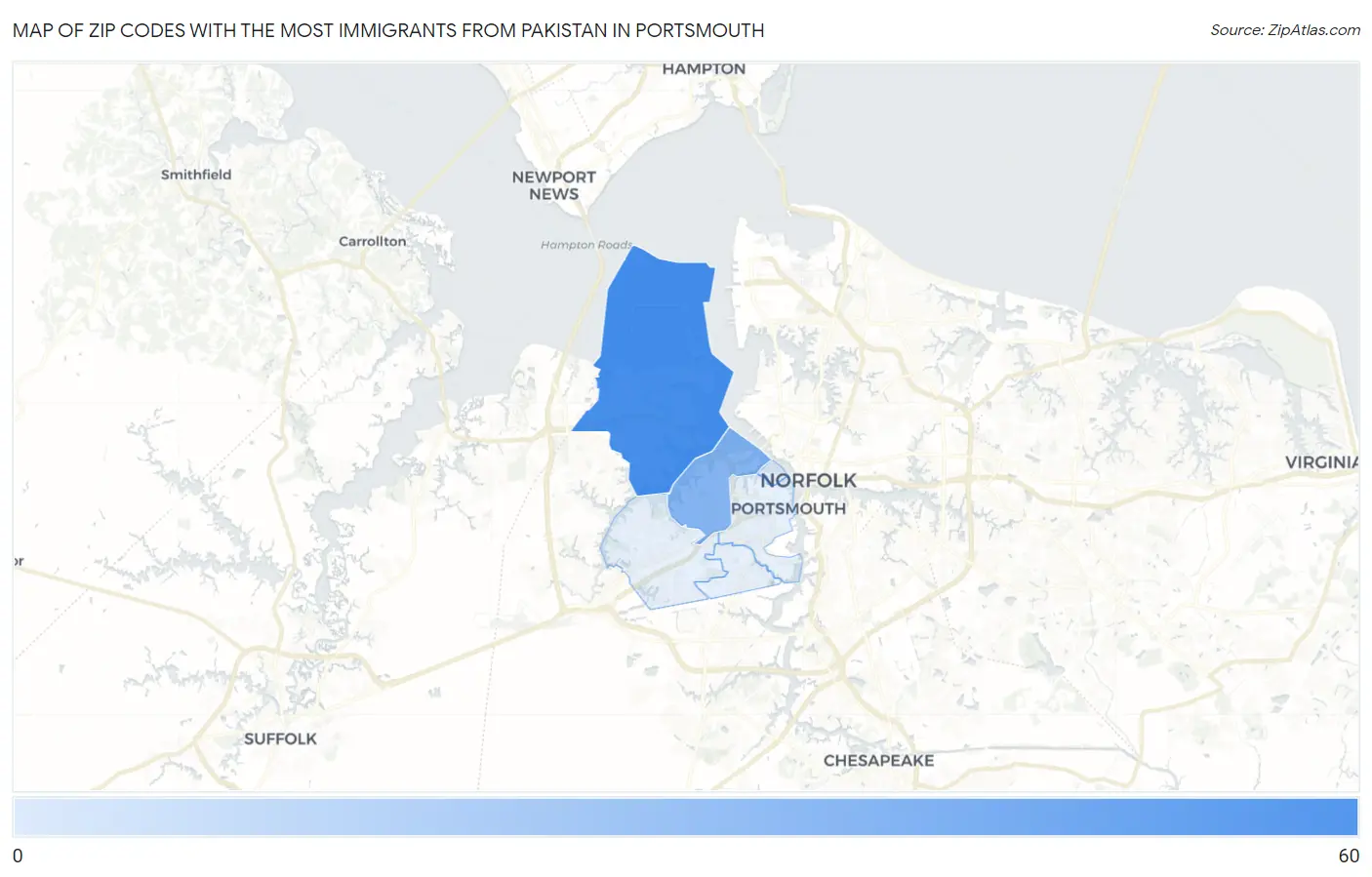 Zip Codes with the Most Immigrants from Pakistan in Portsmouth Map