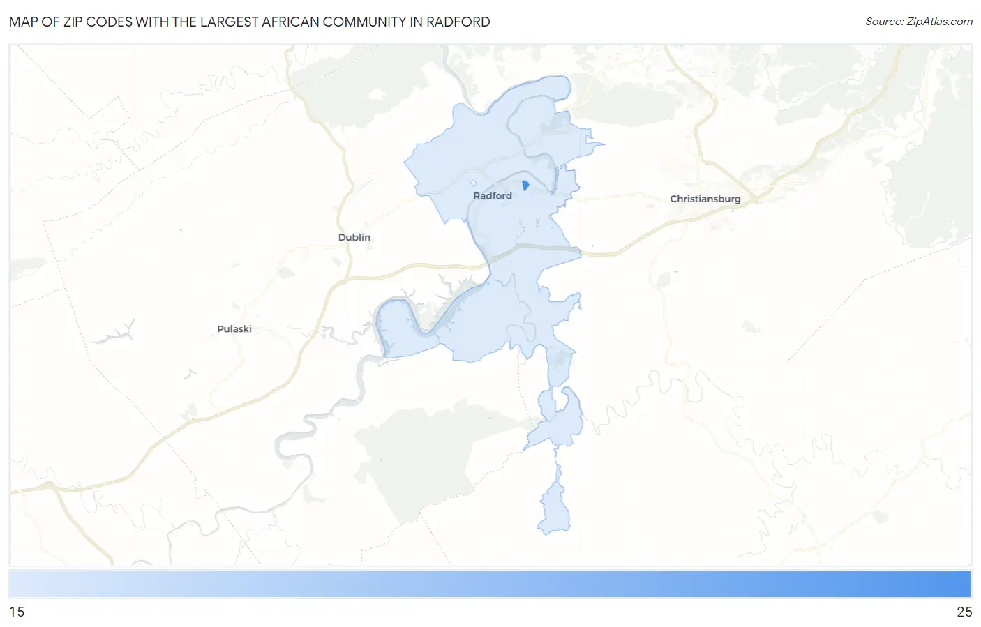 Zip Codes with the Largest African Community in Radford Map