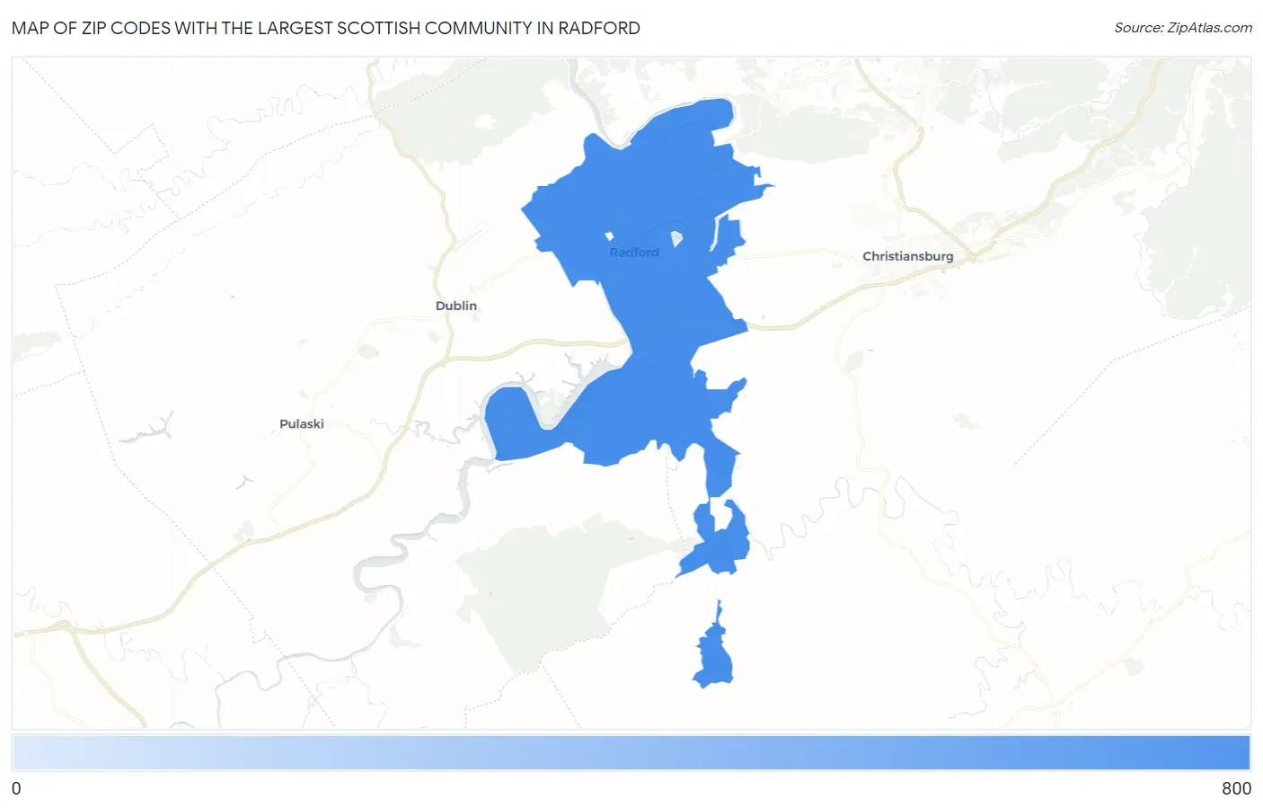 Zip Codes with the Largest Scottish Community in Radford Map
