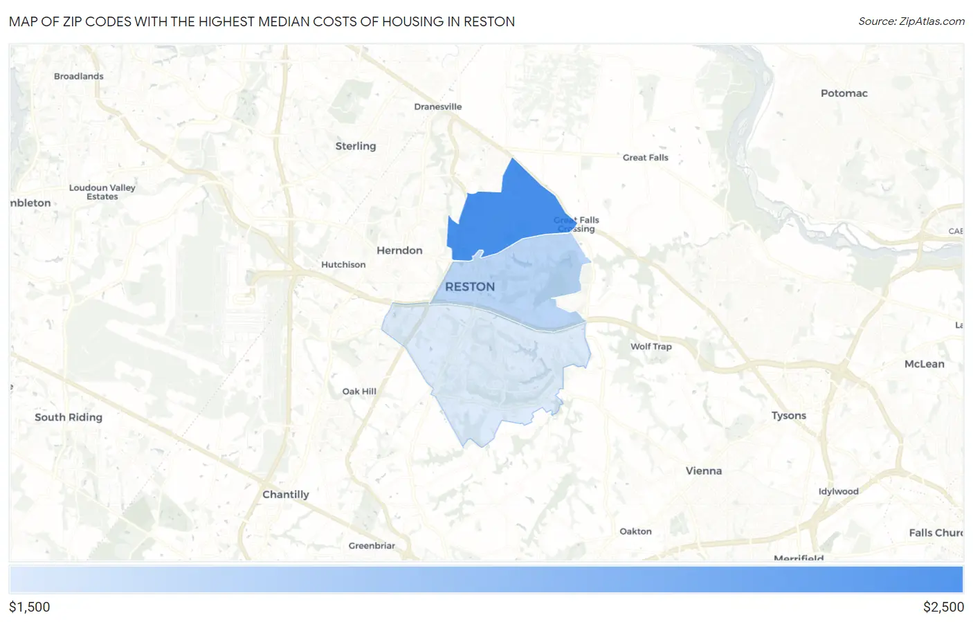 Zip Codes with the Highest Median Costs of Housing in Reston Map