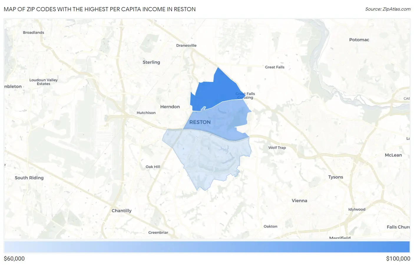 Zip Codes with the Highest Per Capita Income in Reston Map