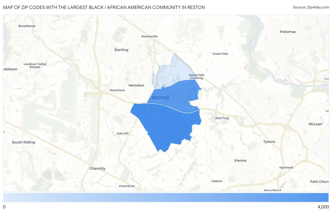 Zip Codes with the Largest Black / African American Community in Reston Map
